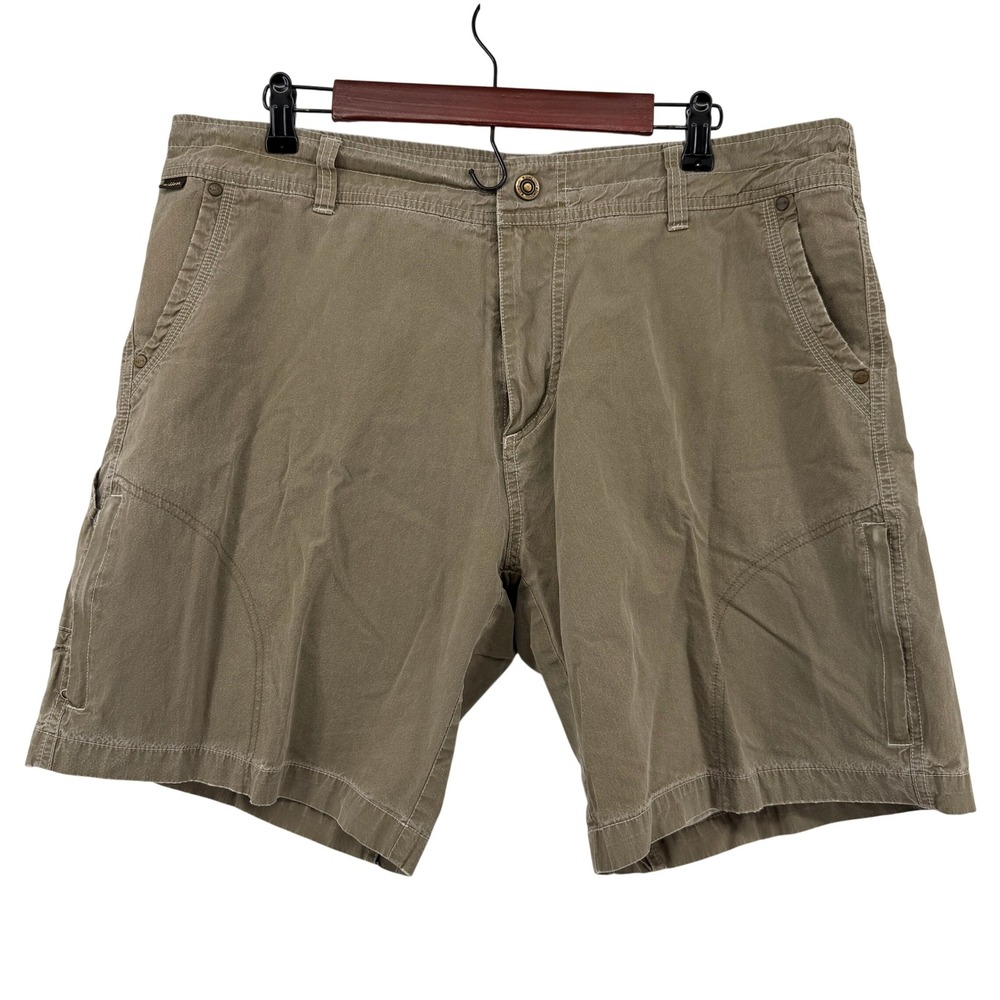 Kuhl Renegade Cargo Shorts Mens 38 Khaki Olive Cotton Nylon Hiking Utility Gorp